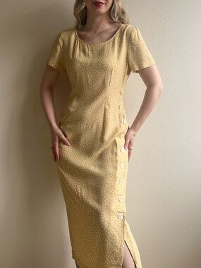 Vintage 1990s Maggy London Cream Buttoned Midi Dress (M/L)